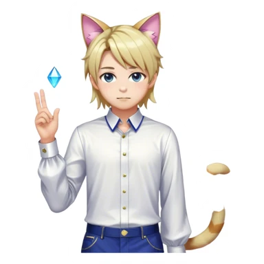 effeminate young femboy man with shiny hair, cat ears, blouse, cute, gorgeous, anime, catboy, full body sticker