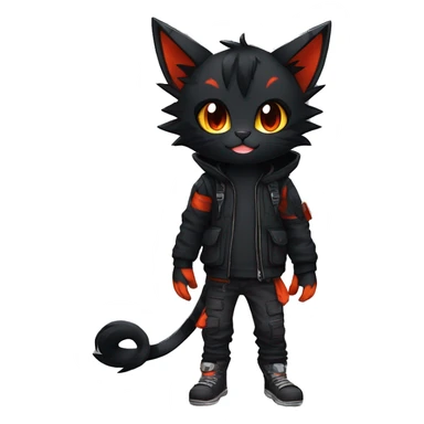 Edgy Shy Anthro boyish cool pretty dark black Litten-Pokémon-cat-fursona techwear sticker