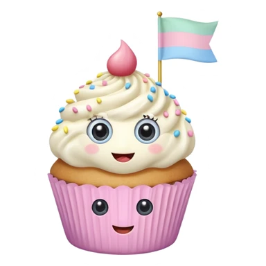 A pastel-colored cupcake with big eyes and a smile holding a flag that says ‘Sweetest girl ever! sticker