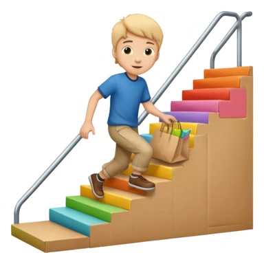 emoji of a boy in a bag stepping on the stairs sticker