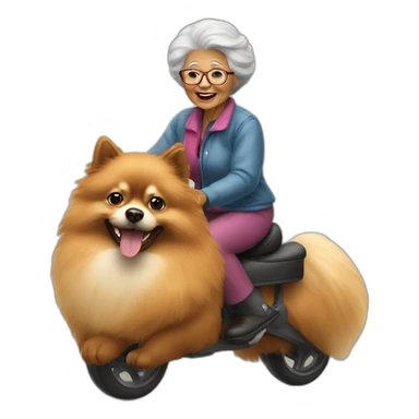 Grandma riding pomeranian sticker