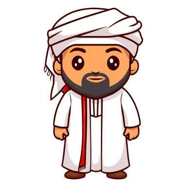 Saudi man with sharp features, wearing a white thobe and a red shemagh, wide beard sticker
