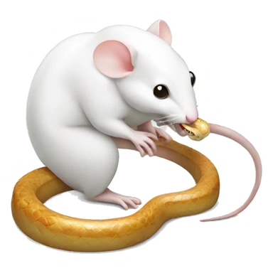 A white mouse eating a big snake sticker