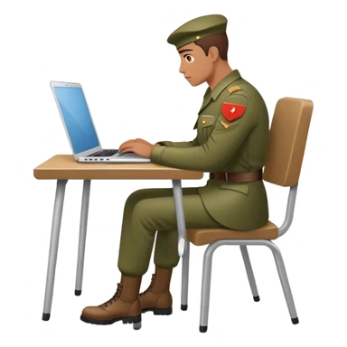 Soldier on a chair watching a laptop, minimalist  sticker