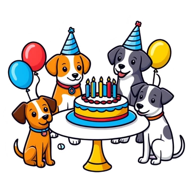 Lots of dogs at birthday party sticker