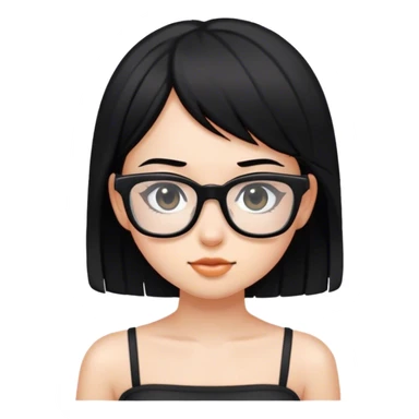 a teen girl with straight black hair wearing glasses and a tube top thats black sticker