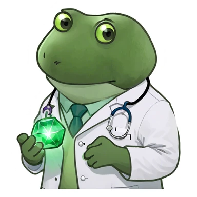 bufo doctor holding a green gem, zoomed out sticker