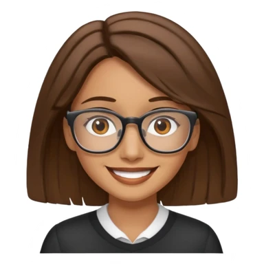 emoji of a tan woman with brown eyes and brown shoulder length hair, smiling and working sticker