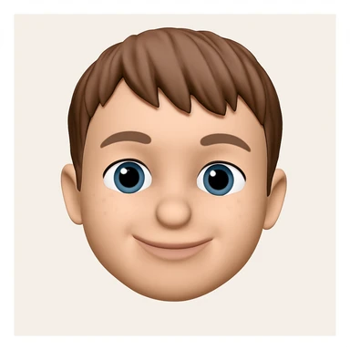 Convert this photo to a 3D emoji in Apple style, focusing on a friendly, simplified face with smooth features and a neutral background. The style should emulate Apple's 3D emoji look with smooth shading and friendly expression. sticker