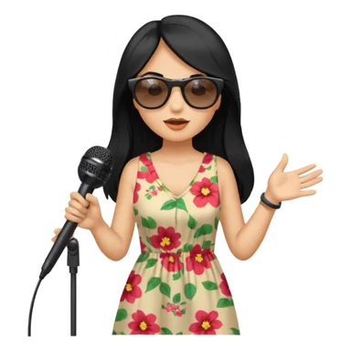 long haired woman with summer clothes and sun glasses holding microphone sticker