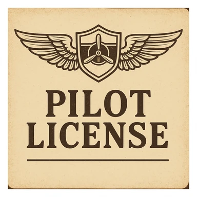 classic aviation theme pilot license design with wings and a badge sticker