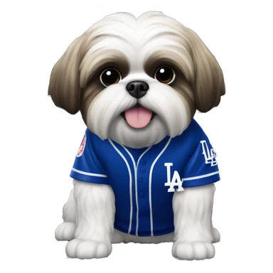 Shihtzu wearing dodgers ohtani jersey sticker