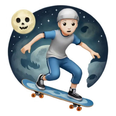  ghost skater boi sk8 boarding under a moon sticker