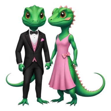 Lizard wears a cute pink dress with her lizard man wears tux sticker