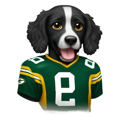 Black doodle wearing Green Bay packers jersey sticker