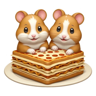 cartoon-style hamster sharing lasagna with other cartoon-style hamsters sticker