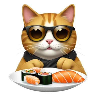cat wearing sunglasses eating sushi sticker