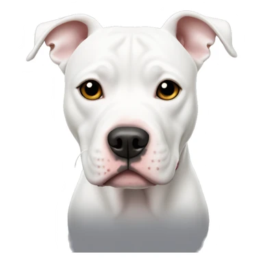 White pit bull with one black ear sticker