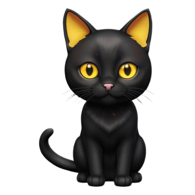 A 3D cartoon jet-black Bombay cat with glossy fur, bright golden eyes, dramatic contrast lighting, Memoji-style cinematic look. full body. sticker