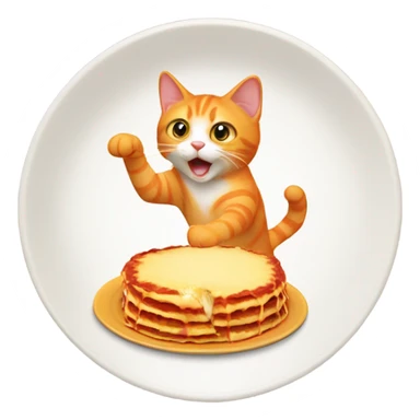orange cat standing up eating lasagna  sticker