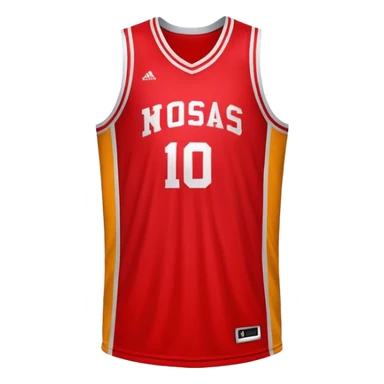 Cinematic Realistic image of a basketball jersey rendered in bold team colors with finely textured fabric and realistic creases, set against an energetic court backdrop with bright, dynamic lighting sticker