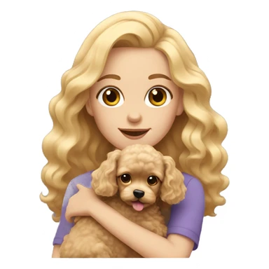 blonde long wavy hair girl holding a cute poodle dog with short ears wavy fur sticker