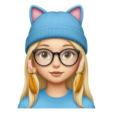 black Blonde girl wearing cat  glasses and beanie, long hair sticker