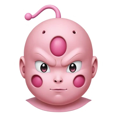 Majin Buu from Dragon Ball Z, pink round body with holes, antenna on head, childlike face sticker