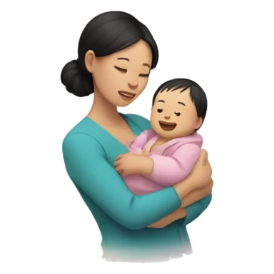 An Asian woman holds a baby in her arms and butterflies fly around sticker