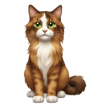 Long-haired, brown and brown calico cat with green eyes a girl next to her sticker