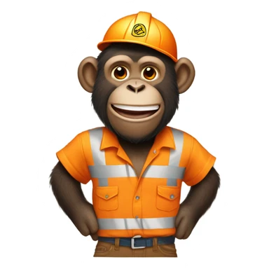 Very very very happy smiling stuffed teddy bear chimpanzee wearing an orange construction shirt  sticker