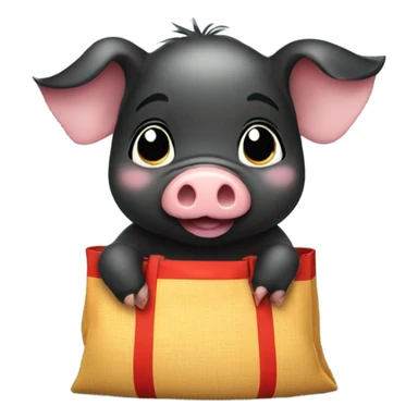 Cute baby black pig having 4 lucky bags. sticker
