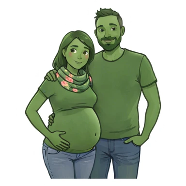 white pregnant woman and her husband sticker