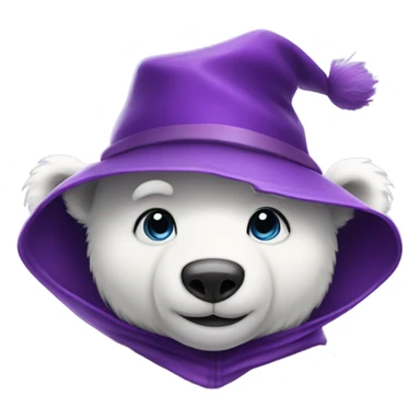 white cute wizard polar bear purple hat purple cape sticker