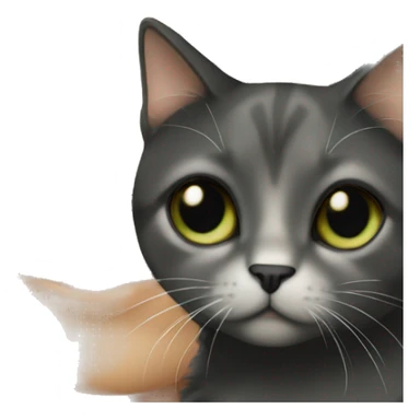 White girl with green eyes and black hair holding a calico cat sticker