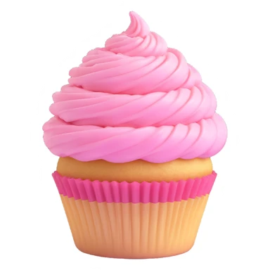 cupcake with classic swirl of pink frosting, simple vanilla cupcake base, 3D emoji style sticker
