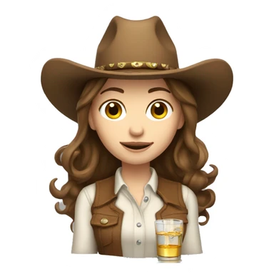 Pale woman, cowgirl, with brown hair and holding tequila  sticker