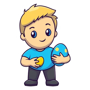 Guy with blonde hair and blue eyes with a short beard with an easter egg in his hand sticker