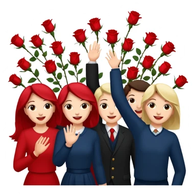 Family throwing roses congratulations  sticker