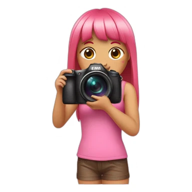 girl with long, straight rose hair with bangs and holding camera and wearing pink tank top sticker