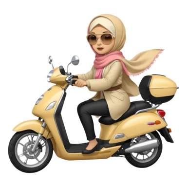 A woman wearing a cream colored pashmina hijab riding a motorbike pcx sticker