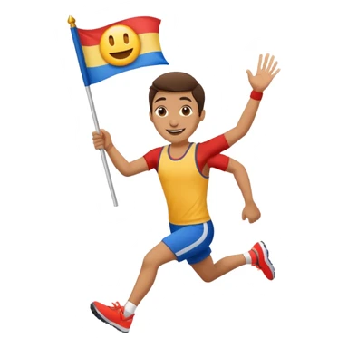 happy runner waving a flag that says 'emojiland' sticker
