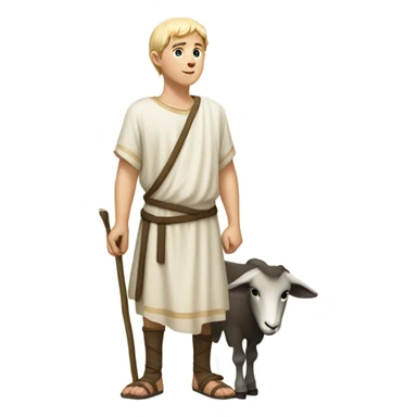 young shepherd with blond hair 10th century with short tunic and goat sticker
