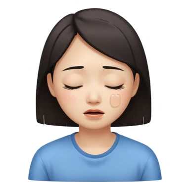 Crying asian girl with clean vibe, closing eyes sticker