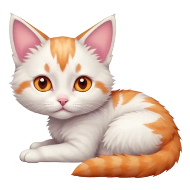 full body of very small + skinny ginger and white kitten with deep orange eyes and triangular shaped face lying down sticker