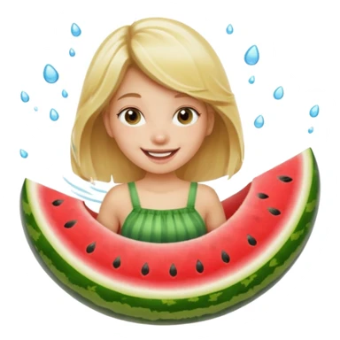 blonde girl floating on a watermelon tube  sticker