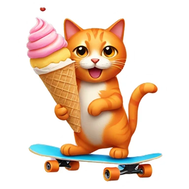 orange cat riding a skateboard and eating an ice cream cone sticker