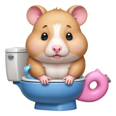 Cute chubby cartoon-style hamster sitting on toilet pooping looking as if he had an accident sticker