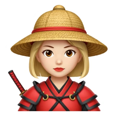 Samurai with straw hat, Warrior in red samurai armor, female, sticker