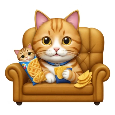 A cat on a coach eating crisps  sticker